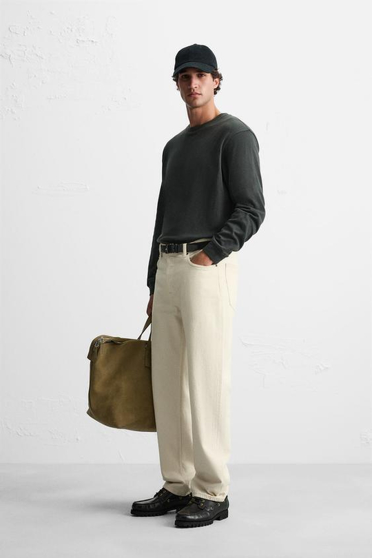 ZARA ДВУХСЛОЙНАЯ ФУТБОЛКА ИЗ РЕЛЬЕФНОЙ ТКАНИ, ТЕМНО-ЗЕЛЕНЫЙ