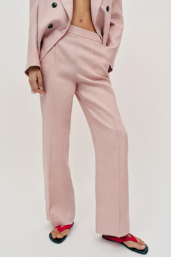 ZARA ПРЯМЫЕ БРЮКИ ИЗ 100% ЛЬНА, ТЕЛЕСНО-РОЗОВЫЙ