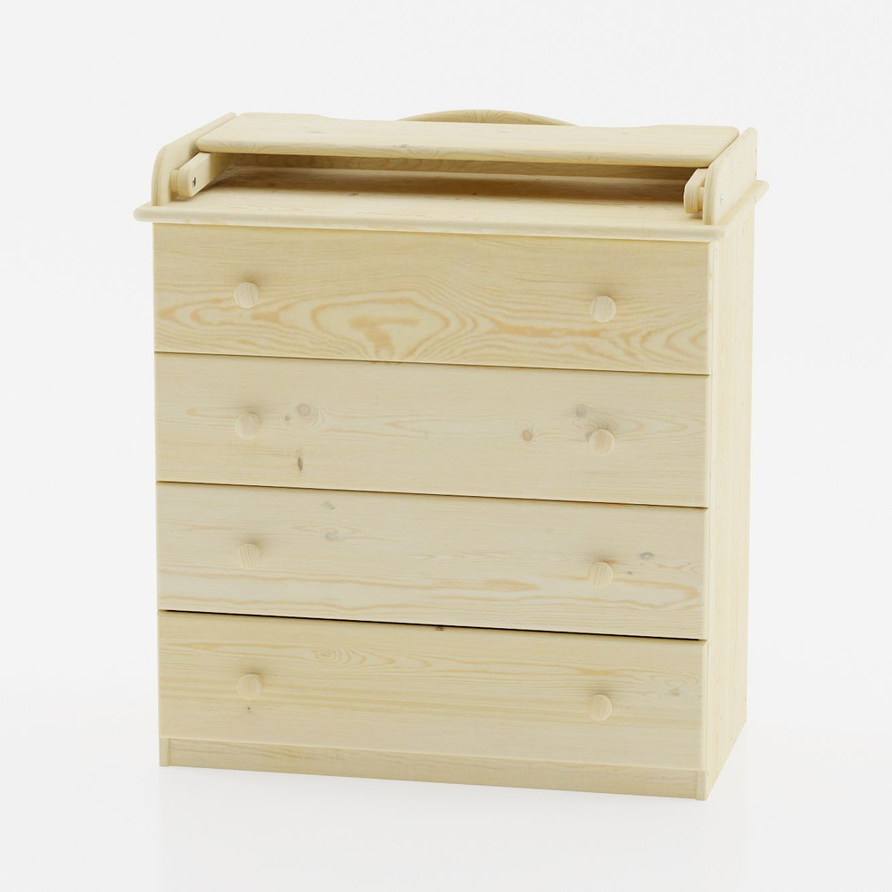 Пеленальный комод деревянный Алиса с откидным столиком, 80х44х88 см, детский широкий комод с 4 ящиками для хранения вещей из массива сосны, в лаке