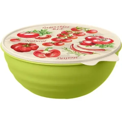 МИСКА С КРЫШКОЙ С ДЕКОРОМ WAVE 3,7Л (зеленый)