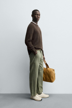 ZARA СВИТЕР КЛАССИЧЕСКОГО КРОЯ ИЗ СМЕСОВОЙ ШЕРСТИ, КОРИЧНЕВЫЙ МЕЛАНЖ