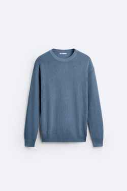 ZARA СВИТЕР ЖЕМЧУЖНОЙ ВЯЗКИ, ВЫЦВЕТШИЙ СИНИЙ