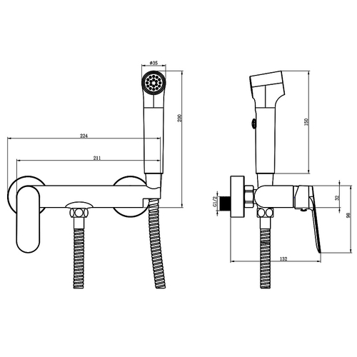 Гигиенический душ Azario Alanti со смесителем, керамический картридж, однорычажный, шланг 150 см, сатин (AZ-K2532BN)