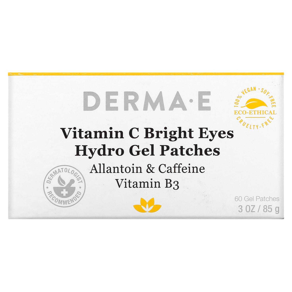DERMA E, Гидрогелевые патчи для глаз с витамином C Bright, для всех типов кожи, 60 гелевых патчей