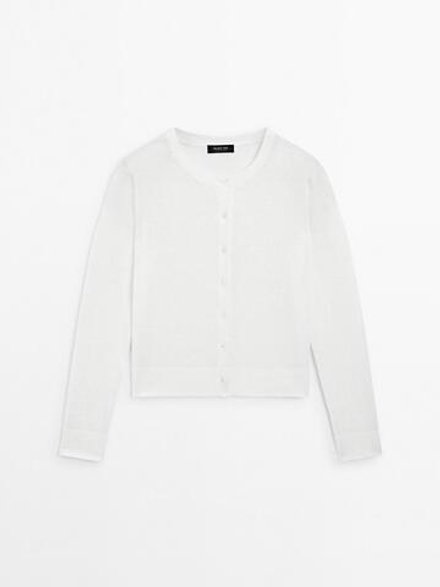 Massimo Dutti Трикотажный кардиган из 100% льна, белый