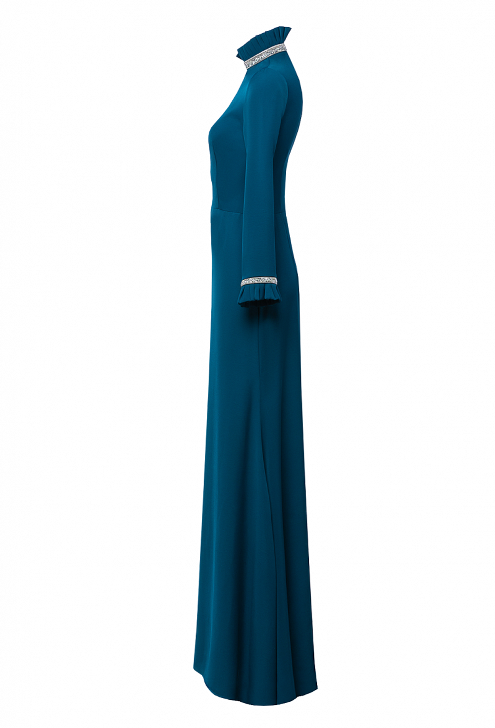 Длинное платье из крепа силуэт-рыбка морская волна 16-04-23 FW