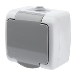 Розетка Intro Atlantic 5-202-03 с заземлением со шторками 2P+E Schuko 16А-250В IP54 ОУ серый | 