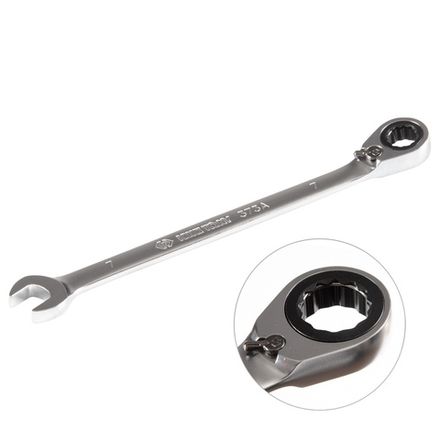 Цена на KING TONY (373A07M) Ключ трещоточный комбинированный с реверсом 7 мм