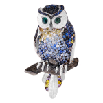Брошь Сова с Цветными Сапфирами и Бриллиантами, Brs0171-1/9