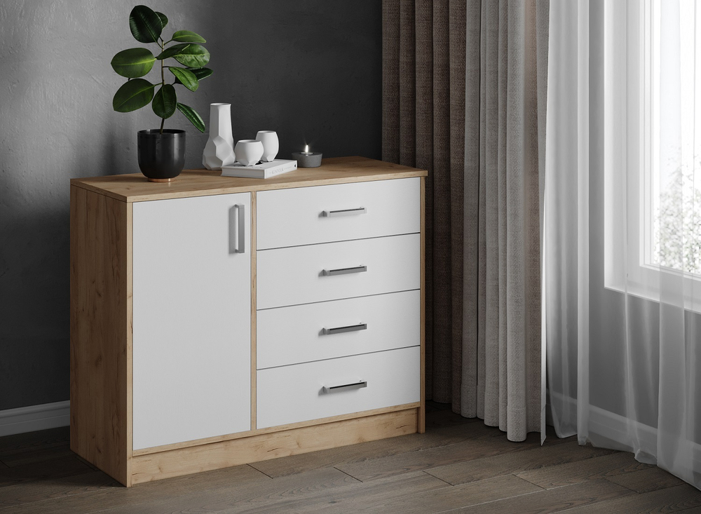 Комод большой Катрин 6, дуб крафт золотой/белый