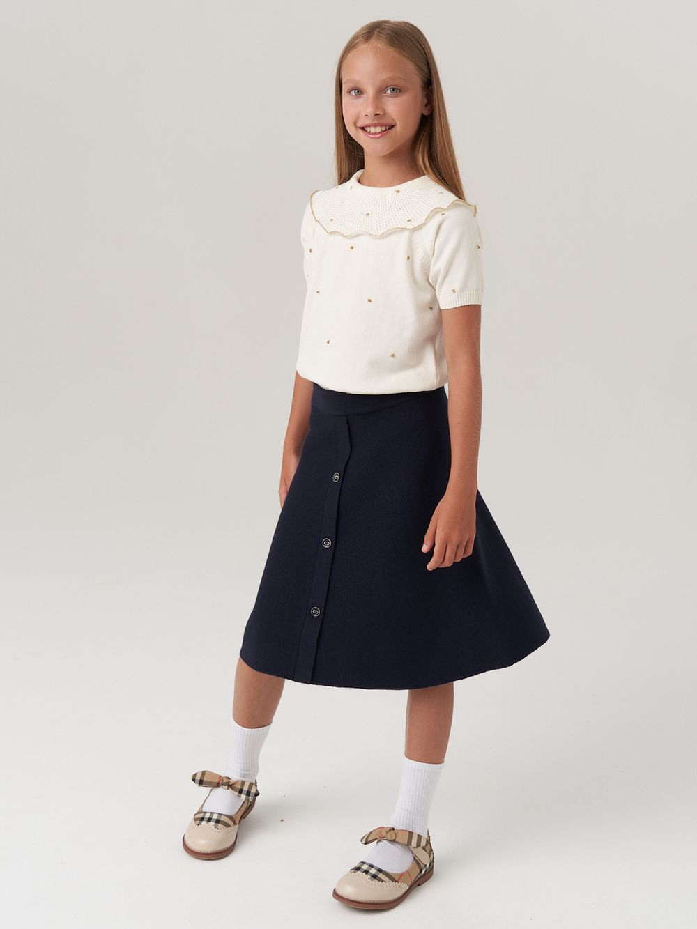 Джемпер в школу для девочки AT977 молочный-золото