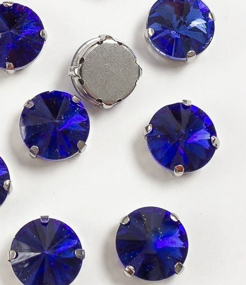 Стразы пришивные стекло в оправе, d 16 мм, синий