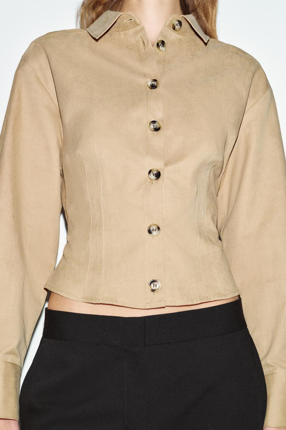 ZARA ПРИТАЛЕННАЯ РУБАШКА ИЗ МЯГКОЙ ТКАНИ, РЫЖЕВАТО-КОРИЧНЕВЫЙ