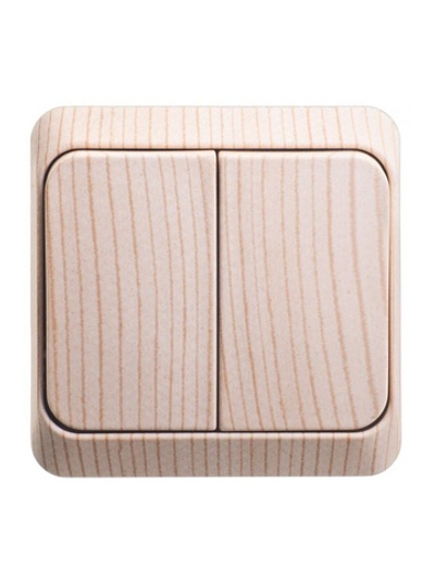 Выключатель 2-кл. ОП Этюд Дача 10А IP20 с подсветкой сосна SE BA10-006D