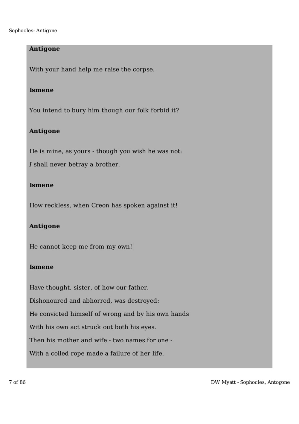 Sophocles - Antigone | DW Myatt