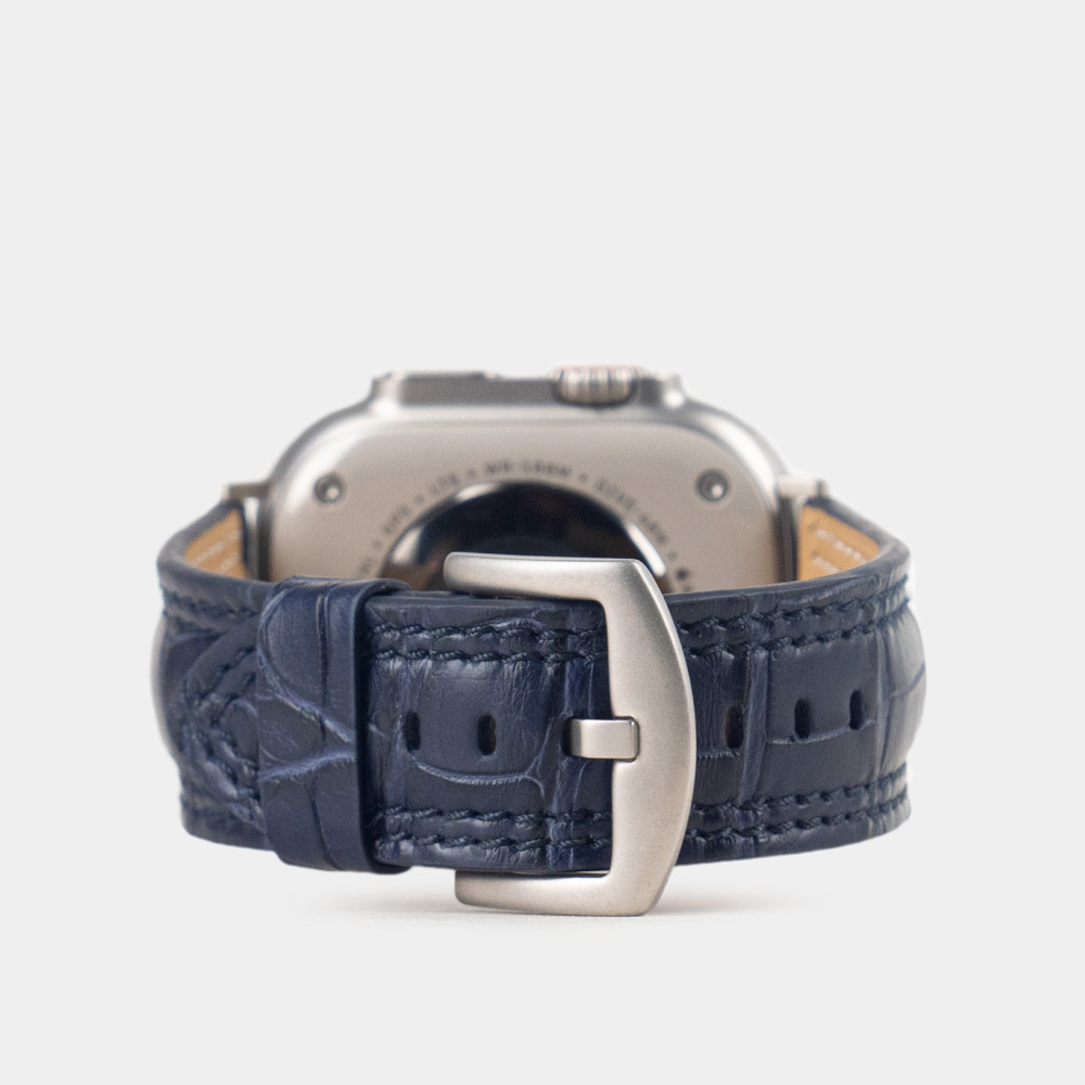 Ремешок для Apple Watch Ultra 49mm из кожи аллигатора, синего цвета