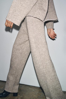 ZARA ШИРОКИЕ БРЮКИ В РУСТИК, СЕРО-КОРИЧНЕВЫЙ