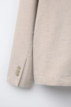 ZARA КОСТЮМНЫЙ ПИДЖАК ИЗ ХЛОПКА И ЛЬНА, СВЕТЛО-БЕЖЕВЫЙ