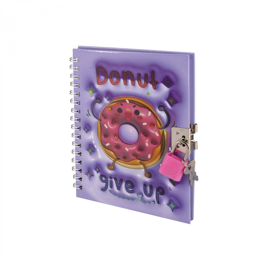 Блокнот в футляре, 17,5 см * 19,5 см, гребень, Alingar, ламин, эффект 3D, ручка, замочек, клетка, 46 л., "Сладости", голубой