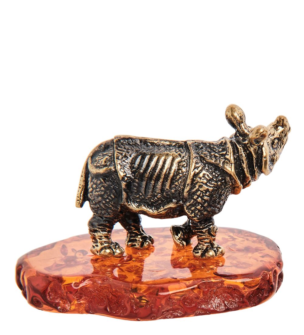 Народные промыслы AM-3218 Фигурка «Носорог» (латунь, янтарь)
