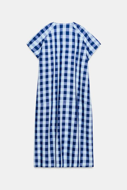 ZARA ПЛАТЬЕ В КЛЕТКУ С ЗАВЯЗКАМИ — ZW COLLECTION, СИНИЙ