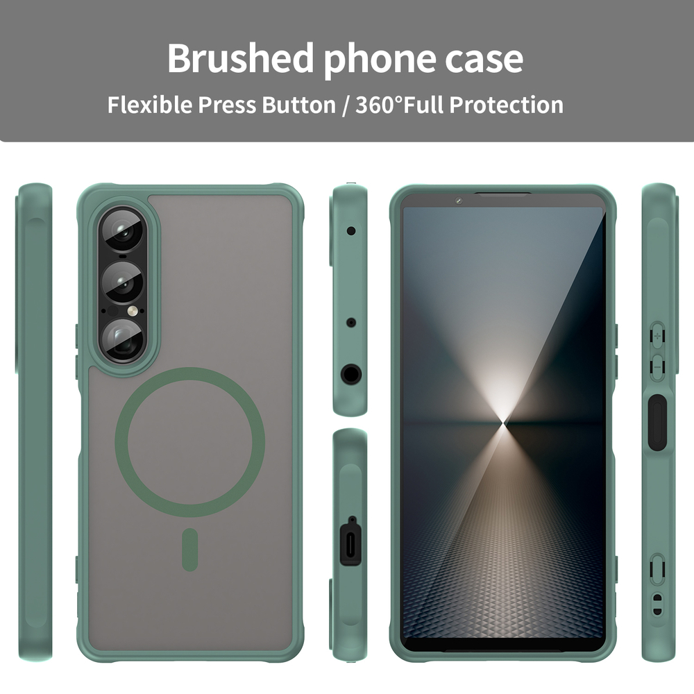 Чехол с MagSafe для Sony Xperia 1 VII (1-7), зеленые боковые рамки и тонированная прозрачная крышка