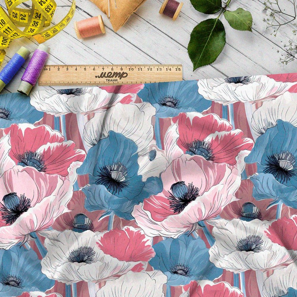 Ткань премиум дюспо пастельные маки