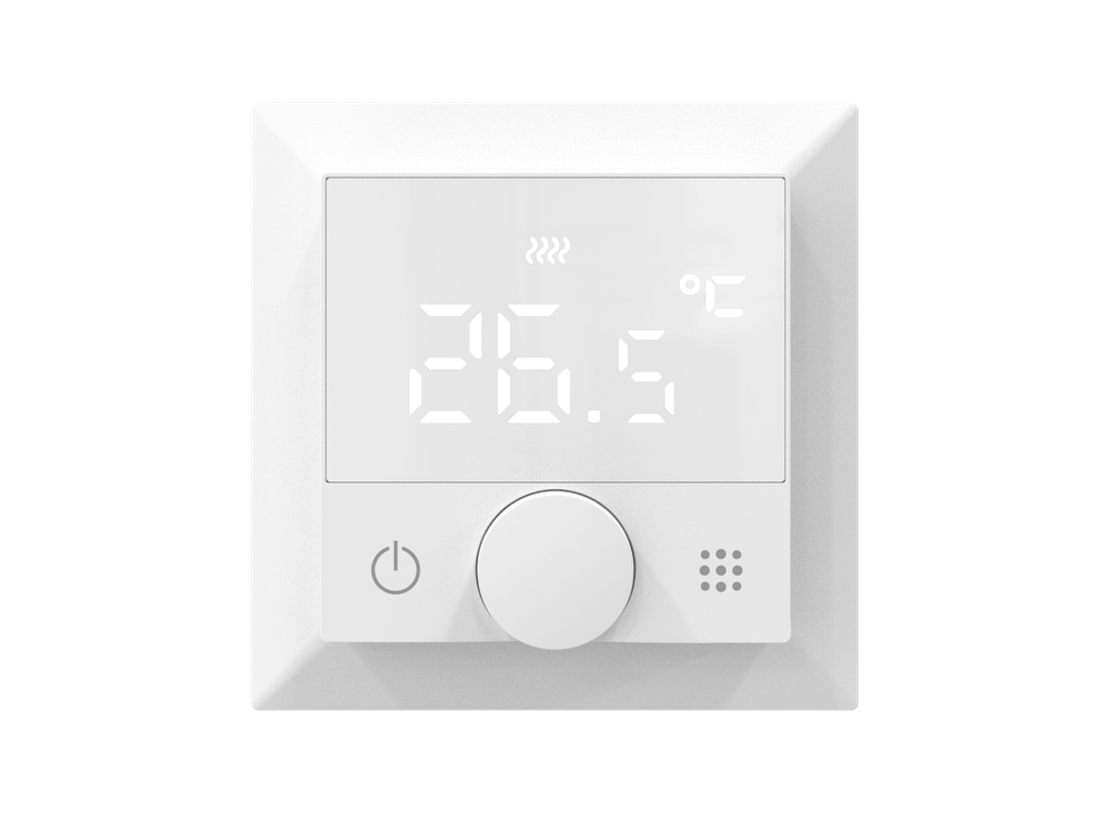 Термостат с датчиком пола программируемый,  с Wi-Fi,  16A,  размер накладки 55х55мм,  с ручкой настройки,  цвет белый