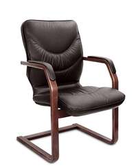 Кресло для посетителей Leeds Wood C кожа темно-коричневая