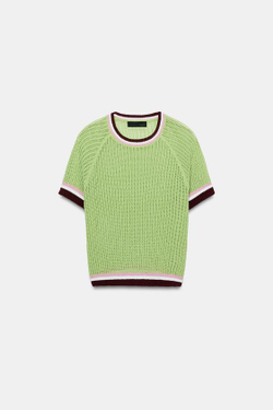 ZARA ТОП С КОРОТКИМ РУКАВОМ, ЗЕЛЕНЫЙ