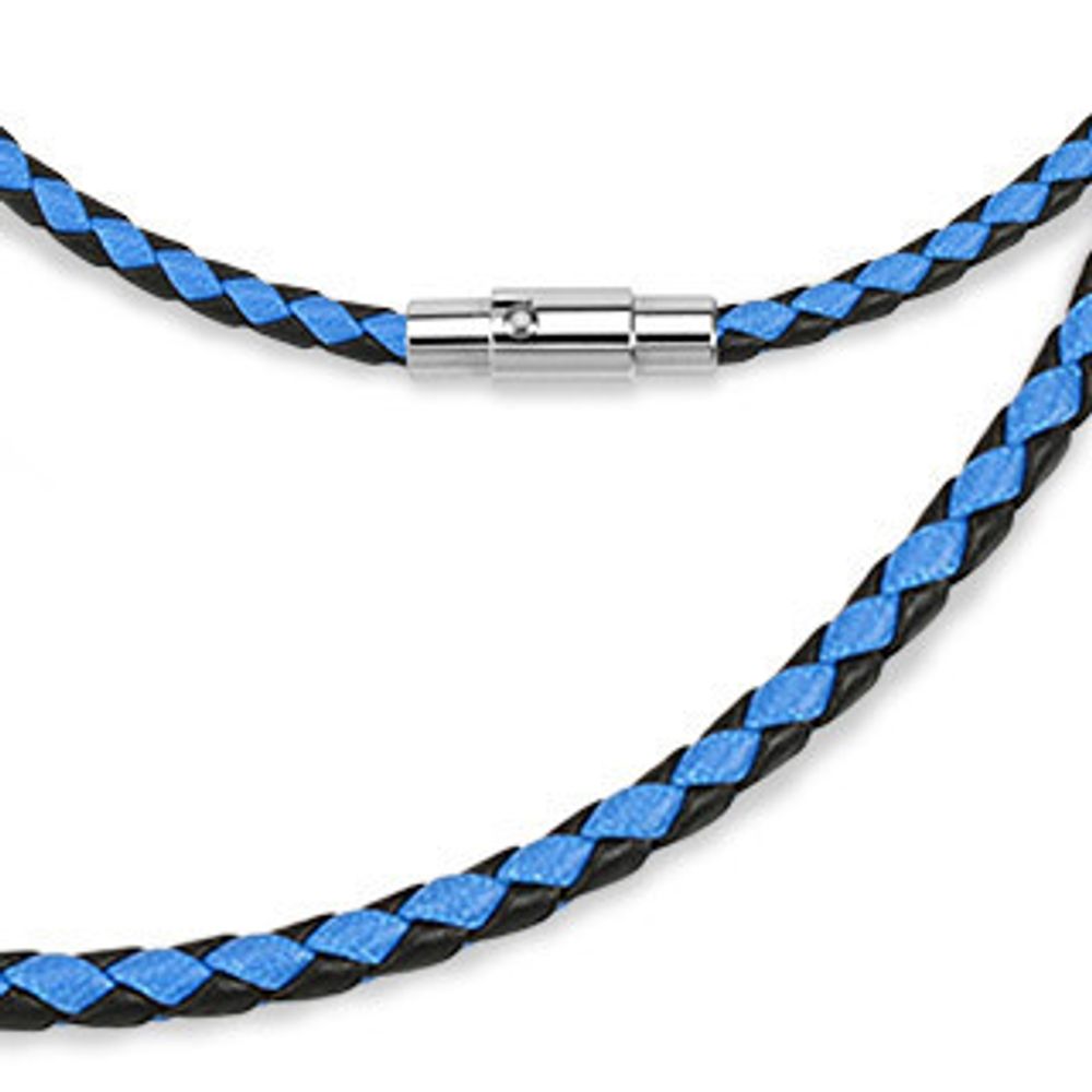 Чокер шнур на шею сине-чёрный 51 см 3 мм толщиной с магнитным замком из плетёной кожи SPIKES SN9027-3BK