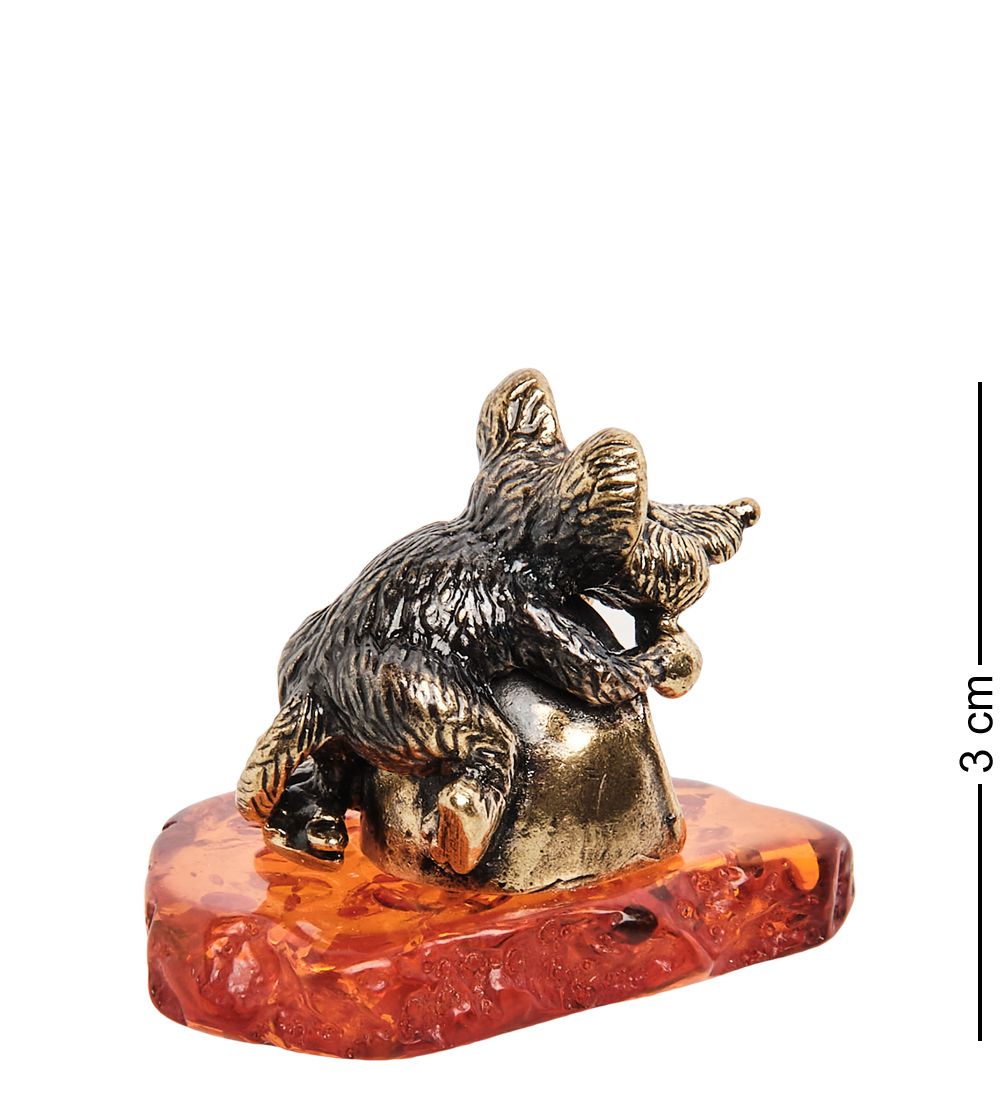 Народные промыслы AM-1673 Фигурка «Мышь на сыре» (латунь, янтарь)