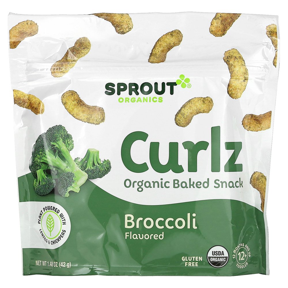 Sprout Organics, Curlz, органический запеченный снек, для детей от 12 месяцев, брокколи, 42 г (1,48 унции)