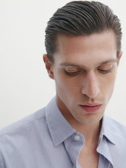 Massimo Dutti Рубашка облегающего кроя из поплина в мелкую полоску, синий