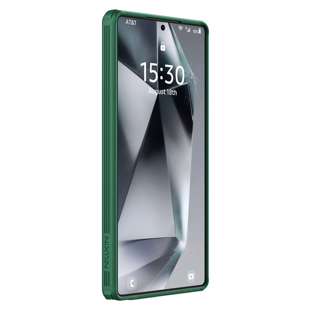 Чехол зеленого цвета (Dark Green) от Nillkin с металлической крышкой для камеры на Samsung Galaxy S25 Ultra, серия CamShield Prop Case
