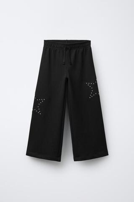 ZARA БРЮКИ WIDE LEG С ЗАКЛЕПКАМИ И ЗВЕЗДАМИ, ЧЕРНЫЙ