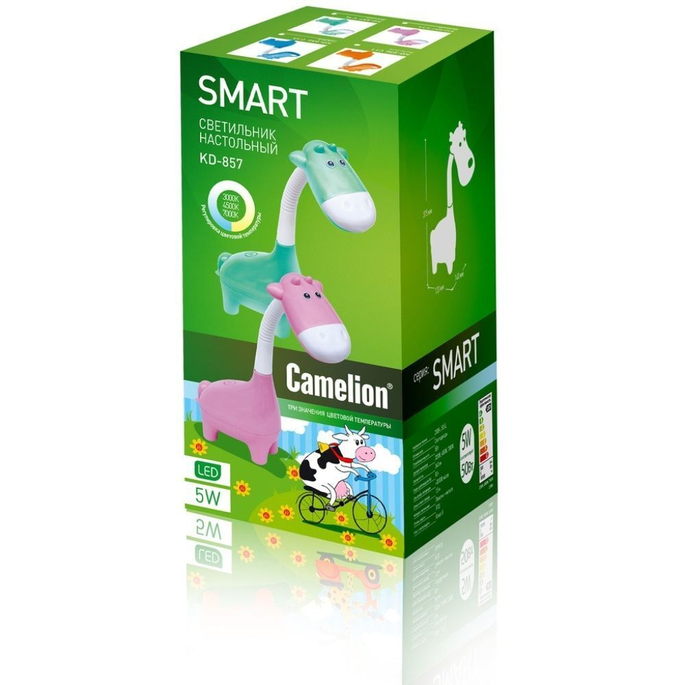 Светильник настольный 5 Вт, детский, зеленый, Camelion, Коровка KD-857 C16, 14 151