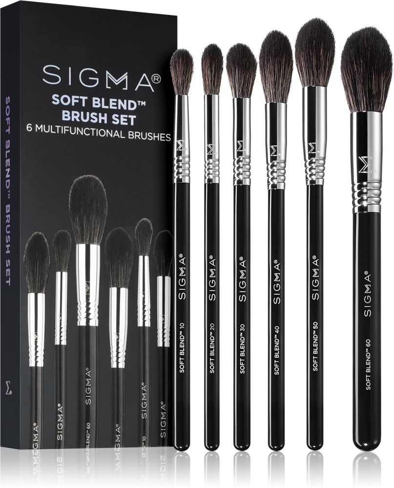 Sigma Beauty Soft Blend ™ 10 smudge brush 1 pc + Soft Blend™ 20 concealer brush 1 pc + Soft Blend™ 30 highlighter brush 1 pc + Soft Blend™ 40 powder brush 1 pc + Soft Blend™ 50 blusher, contour and highlighter brush 1 pc + Soft Blend™ 60 blusher and bronzer brush 1 pc Face SOFT BLEND ™