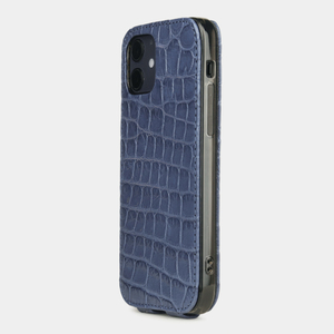 Чехол для iPhone 12/12Pro из кожи крокодила голубого цвета