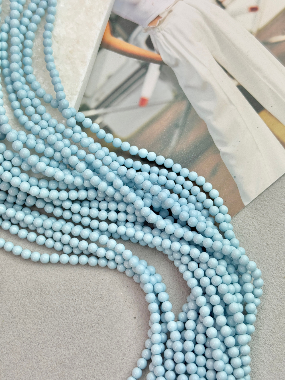 Жемчуг Premium, 4 мм, нить 40 см, Голубая керамика