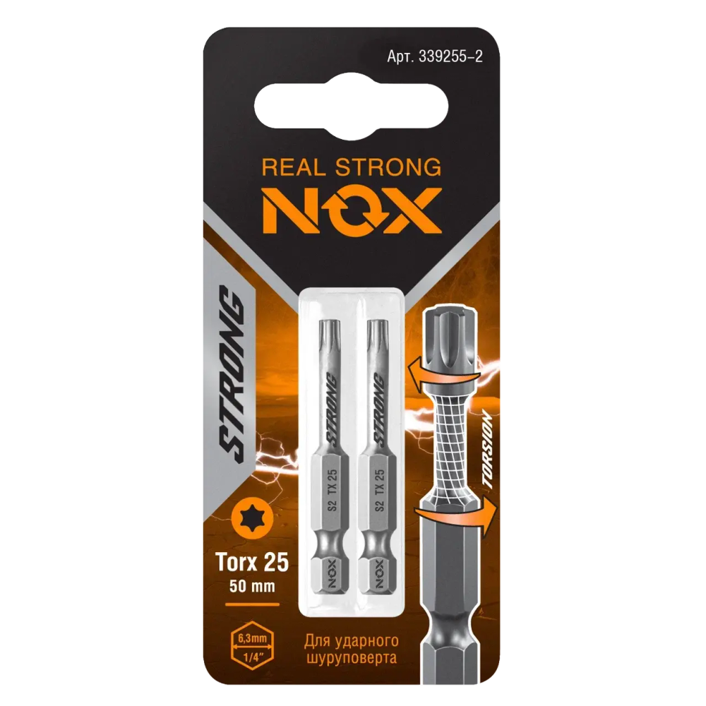 Бита torsion Tx25-50 2шт карта NOX STRONG 339255-2