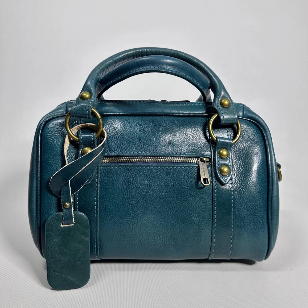 Женская сумка-саквояж из натуральной кожи цвета морской волны