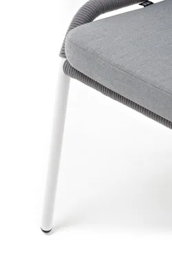 "Милан" стул плетеный из роупа, каркас алюминий белый муар, роуп светло-серый круглый, ткань светло-серая