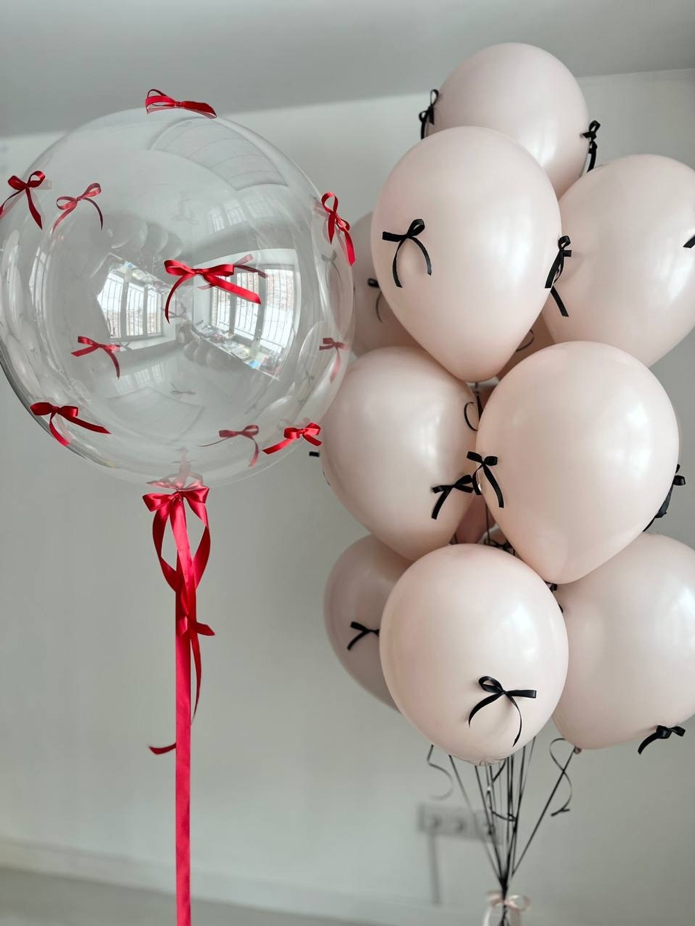 Воздушные шары пудровые с бантиками №2646