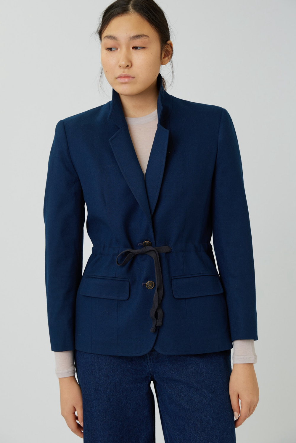 Темно-синий винтажный жакет с кулиской