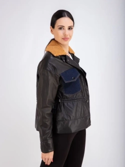 Куртка кожаная из натуральной кожи и ткани
