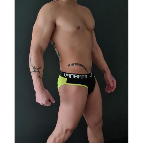 Мужские трусы слипы черные с салатовой вставкой Van Baam 48139