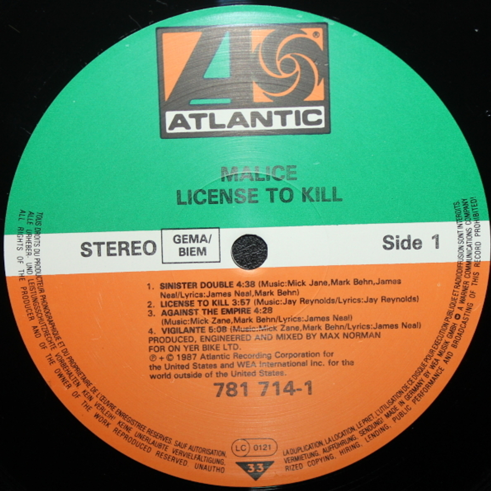 Malice / License To Kill (LP)