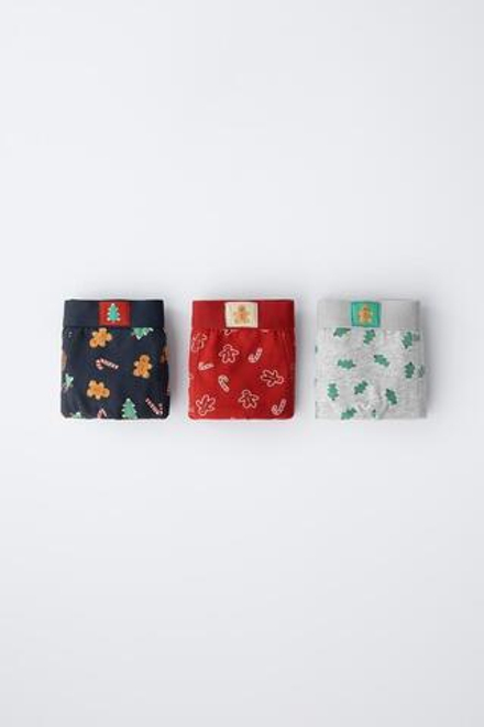 ZARA НАБОР ИЗ ТРЕХ ТРУСОВ-БОКСЕРОВ С ПРИНТОМ ДЕРЕВА И ПЕЧЕНЬЯ, РАЗНОЦВЕТНЫЙ