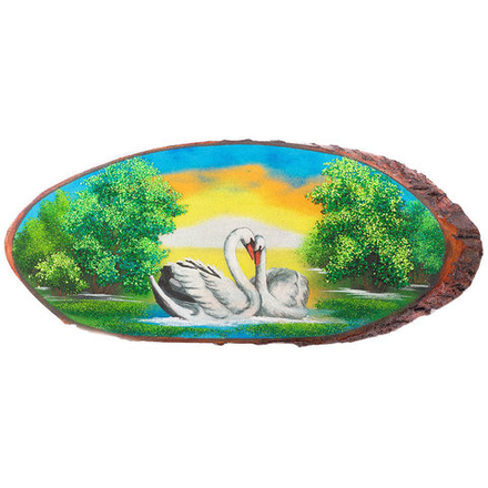 Картина на срезе дерева "Лебеди" 65-70 см R120602